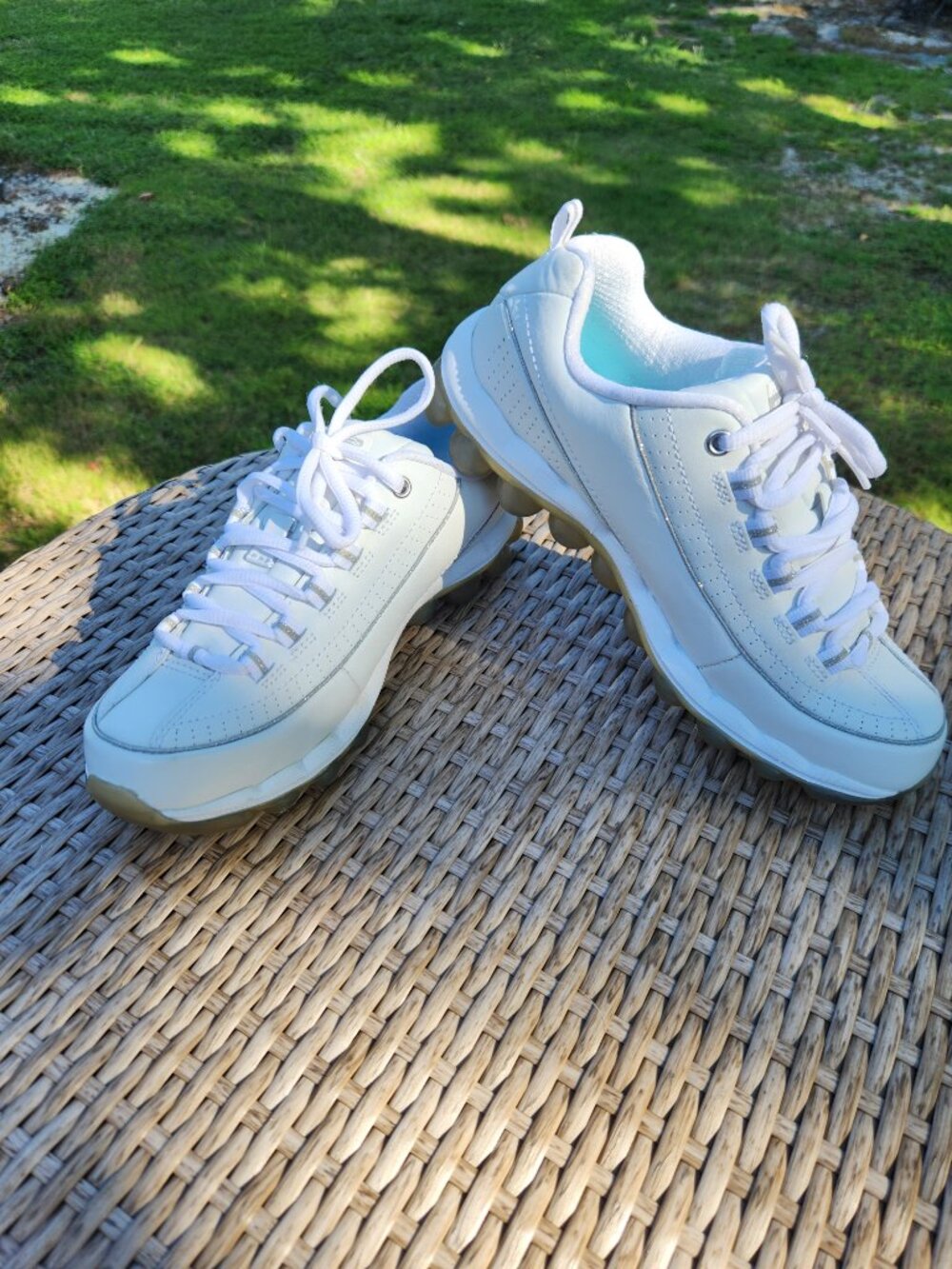 Skechers 12040 White Silver Bubble Sole Sneakers Women's Size 6.5 Y2K